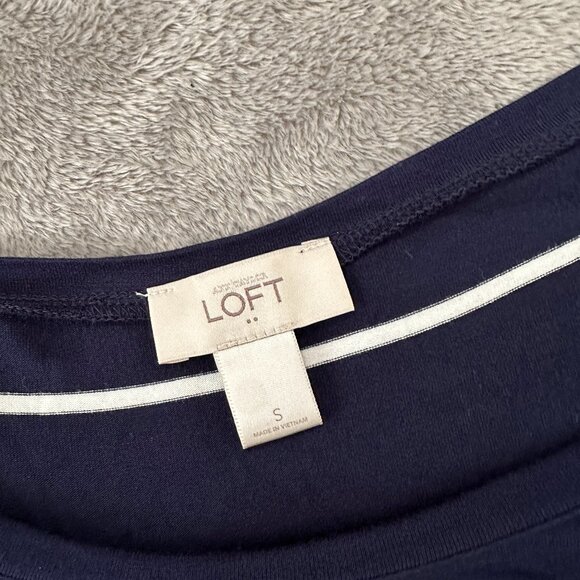 Loft Navy Striped Short Sleeve Maxi Column Dress Women's SMALL - Picture 2 of 4